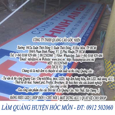Bảng giá làm hộp đèn, bảng hiệu, chữ nổi, Alu ở Hóc Môn
